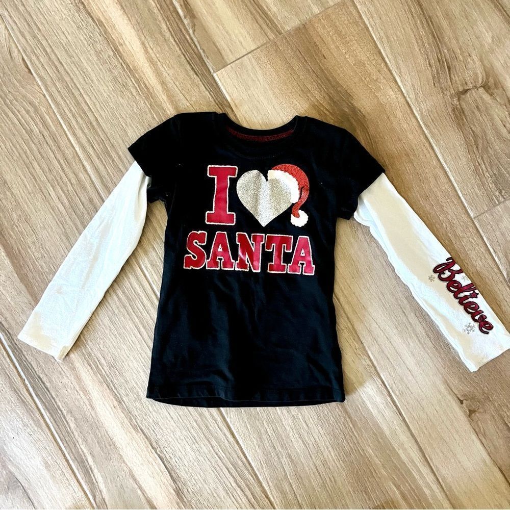 HOLIDAY TIME Long Sleeve I ❤️ Santa Tee Shirt Size XS 4/5